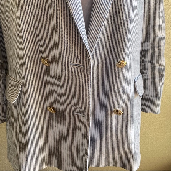 Antonio Melani Striped Double Breasted Blazer Notched Lapel Linen Cotton: 12 - Picture 7 of 12